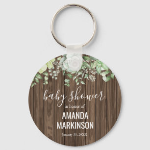 Rustic Succulent Baby Shower Key Ring