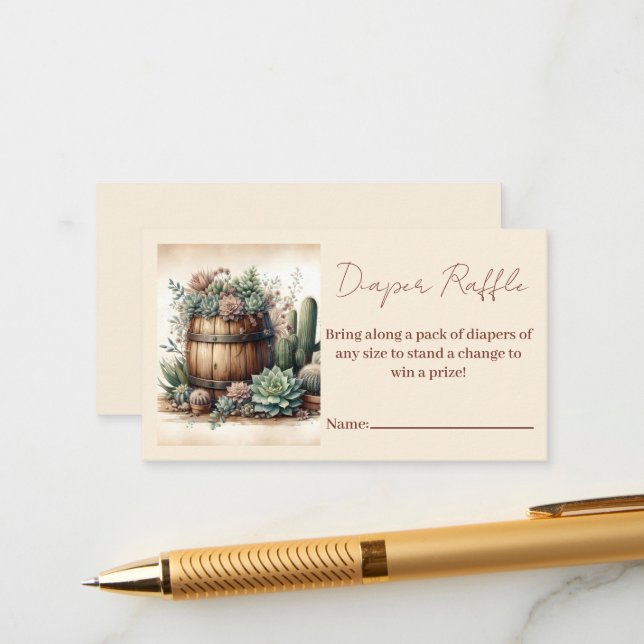 Rustic Succulent & Cacti Diaper Raffle Enclosure Card (Front/Back In Situ)