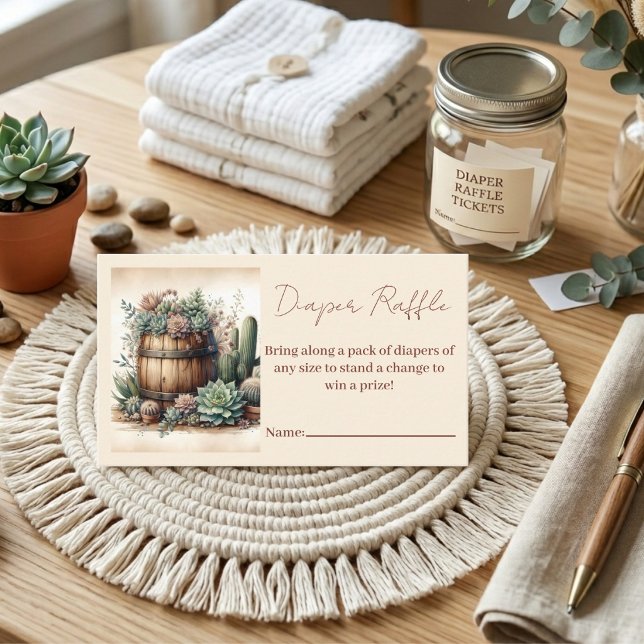 Rustic Succulent & Cacti Diaper Raffle Enclosure Card (Creator Uploaded)