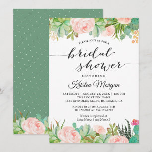 Rustic Succulent Cactus Floral Bridal Shower Invitation
