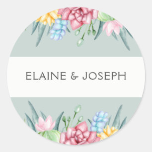 Rustic Succulent Cactus Rose Floral Classic Round Sticker