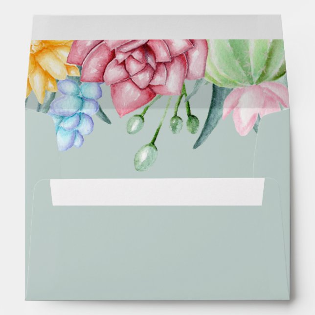 Rustic Succulent Cactus Rose Floral Wedding Envelope (Back (Bottom))