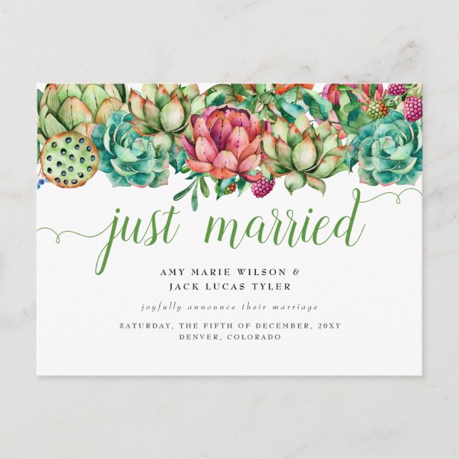 Rustic Succulent Cactus Wedding Announcement Postcard (Front)