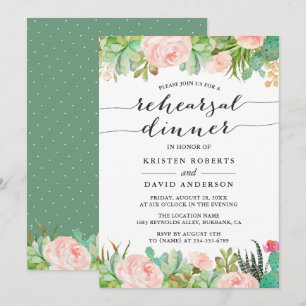 Rustic Succulent Cactus Wedding Rehearsal Dinner Invitation