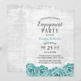 Rustic Succulent Floral Barn Wood Engagement Party Invitation