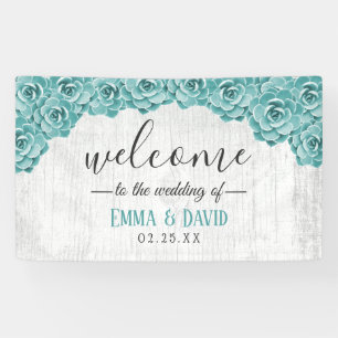 Rustic Succulent Floral Barn Wood Wedding Welcome Banner