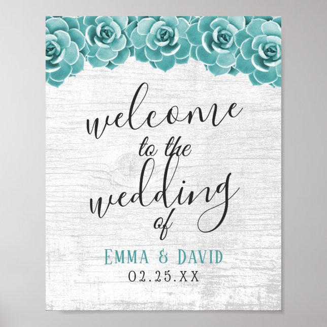 Rustic Succulent Floral Barn Wood Wedding Welcome Poster (Front)