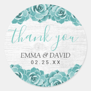 Rustic Succulent Floral Elegant Wedding Thank You Classic Round Sticker