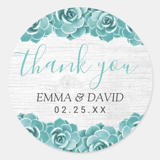 Rustic Succulent Floral Elegant Wedding Thank You Classic Round Sticker (Front)