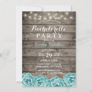 Rustic Succulent Floral String Lights Bachelorette Invitation