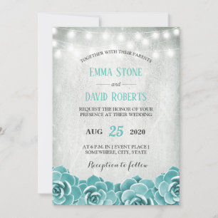 Rustic Succulent Floral String Lights Wedding Invitation