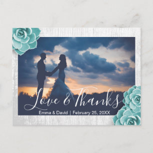 Rustic Succulent Floral Wedding Photo Thank You Postcard