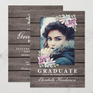 Rustic Succulent Photo 2026 Graduation Party Invitation