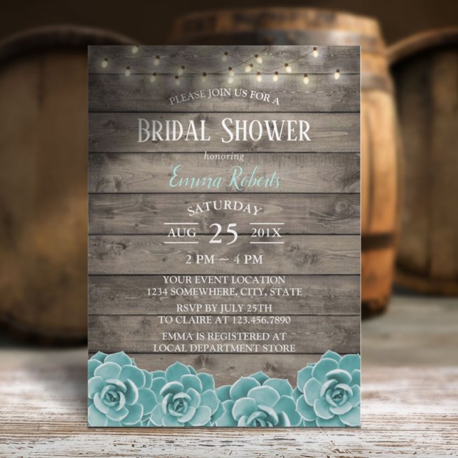 Rustic Succulent String Lights Bridal Shower Invitation (Creator Uploaded)