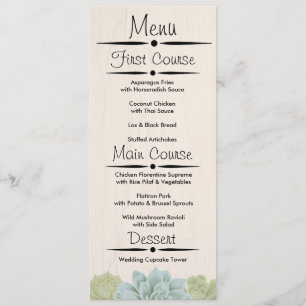 Rustic Succulent Wedding Reception Menu Invitation
