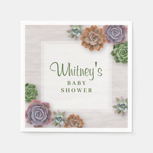 Rustic Succulents Baby Shower Napkin (Front)