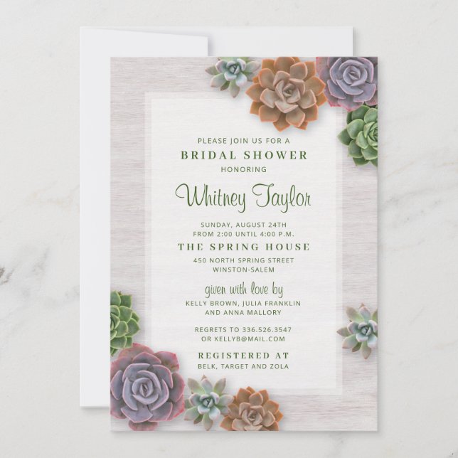 Rustic Succulents Bridal Shower Invitation (Front)