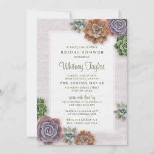 Rustic Succulents Bridal Shower Invitation