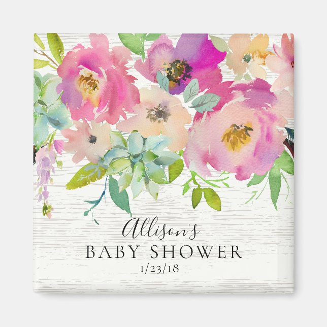 Rustic  Succulents Floral Shower Favour  Magnet (Front)