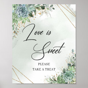 Rustic succulents greenery gold Love is sweet sign