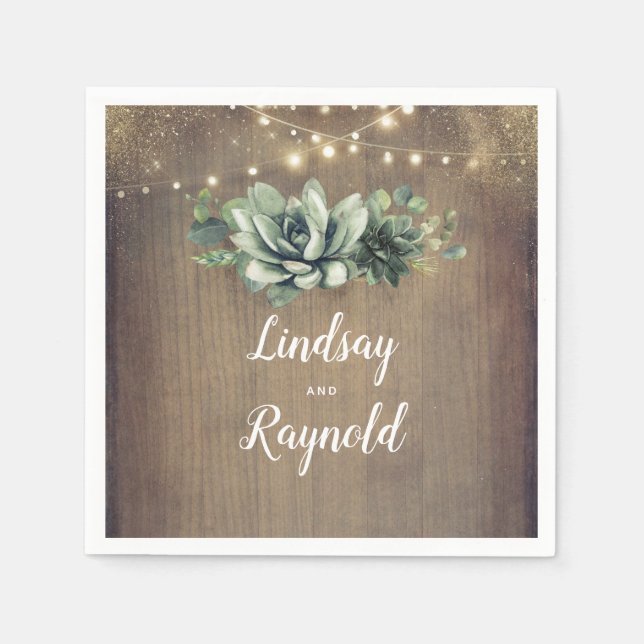 Rustic Succulents Greenery Wedding Napkin (Front)