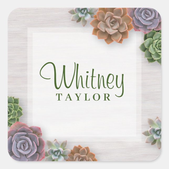 Rustic Succulents Square Sticker (Front)
