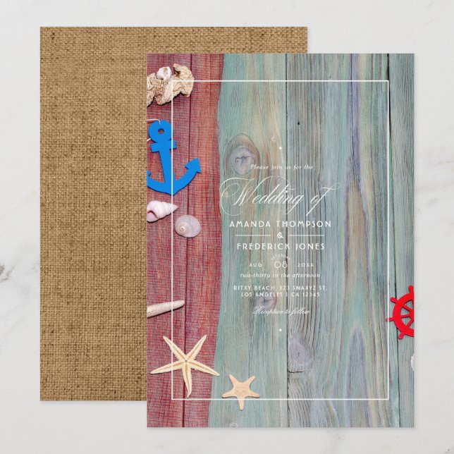 Rustic Summer Beach Nautical Wedding Invitation (Front/Back)