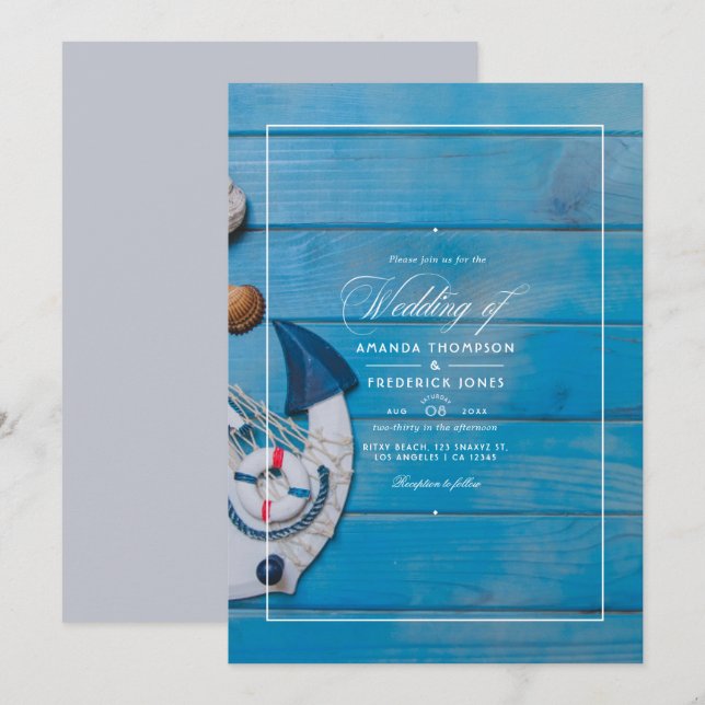 Rustic Summer Beach Nautical Wedding Invitation (Front/Back)