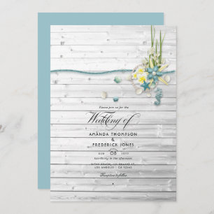 Rustic Summer Beach QR Code RSVP Wedding Invitation