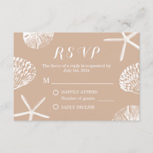 Rustic Summer Beach Seashells Wedding RSVP Card