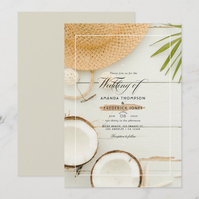 Rustic Summer Beach Wedding Invitation (Front/Back)