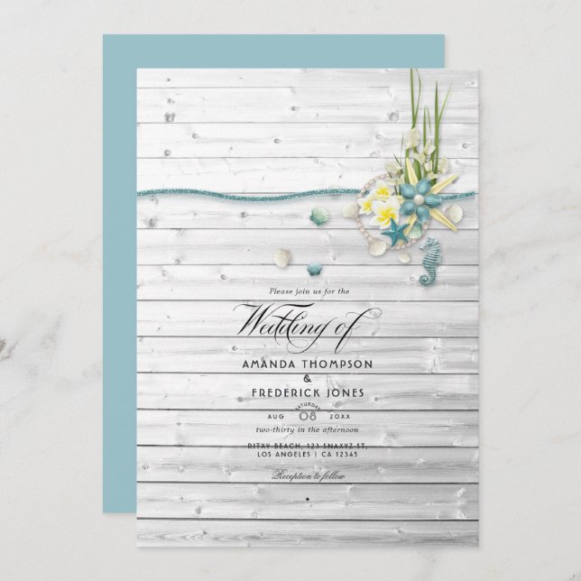 Rustic Summer Beach Wedding Photo Invitation (Front/Back)