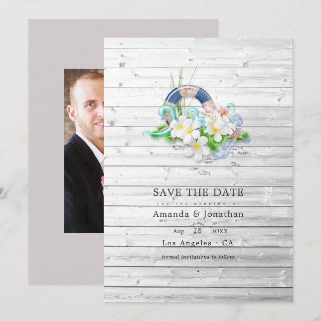 Rustic Summer Beach Wedding Photo Save The Date (Front/Back)