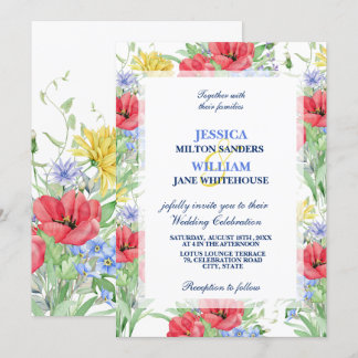 Rustic Summer Colourful Wildflowers Wedding Invitation