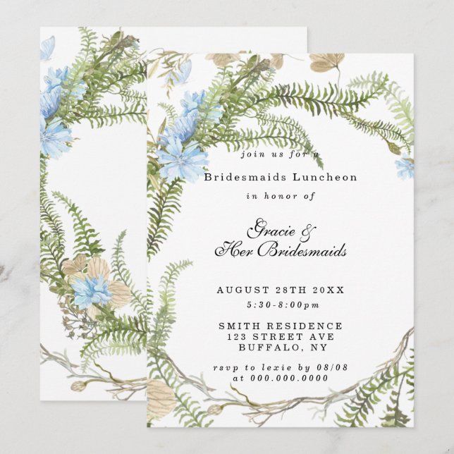 Rustic Summer Fern Bridesmaids Luncheon Invites (Front/Back)
