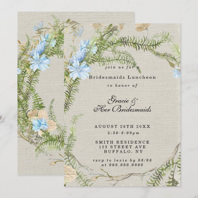 Rustic Summer Fern Bridesmaids Luncheon Invites (Front/Back)