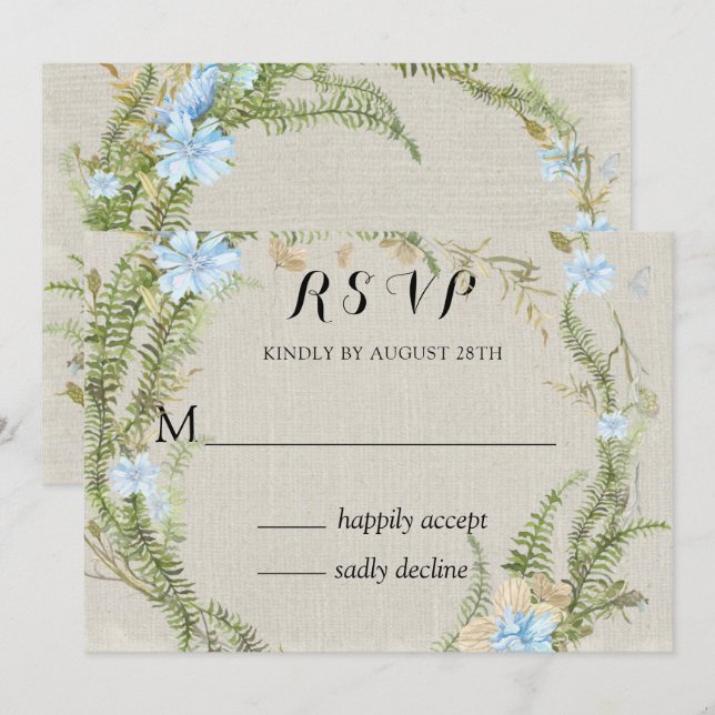 Rustic Summer Fern Wreath Wedding Rsvp Invitation (Front/Back)