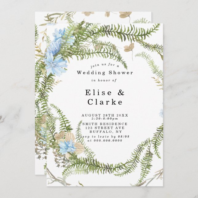 Rustic Summer Fern Wreath Wedding Shower (Front/Back)