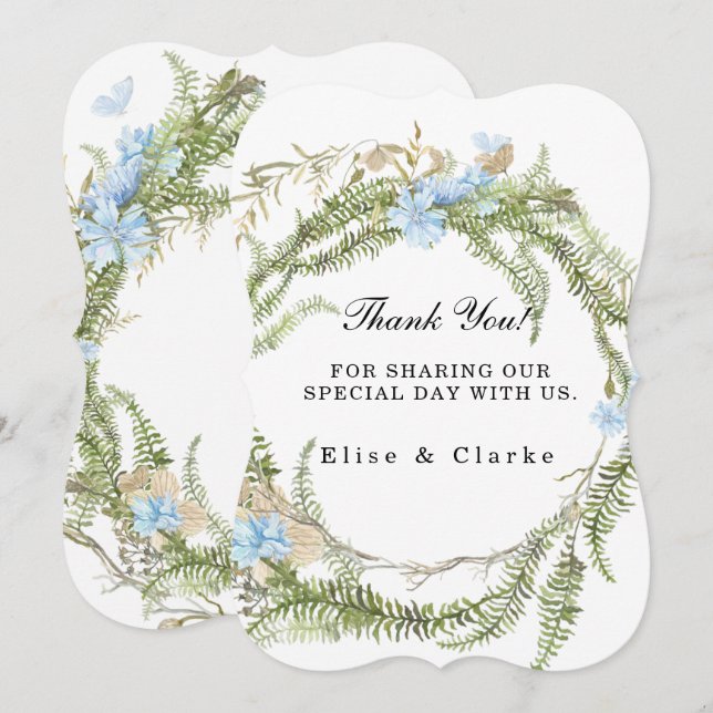 Rustic Summer Fern Wreath Wedding Thank You Cards (Front/Back)