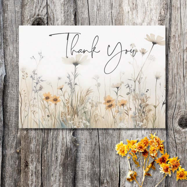 Rustic Summer Field of Wildflowers Wedding Thank You Card (Creator Uploaded)
