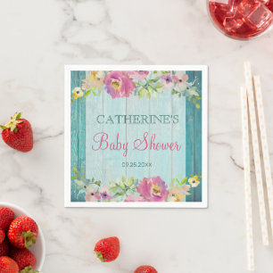 Rustic Summer Floral Blue Barn Wood Baby Shower Napkin