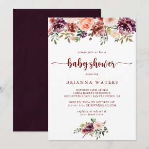 Rustic Summer Floral Calligraphy Baby Shower  Invitation
