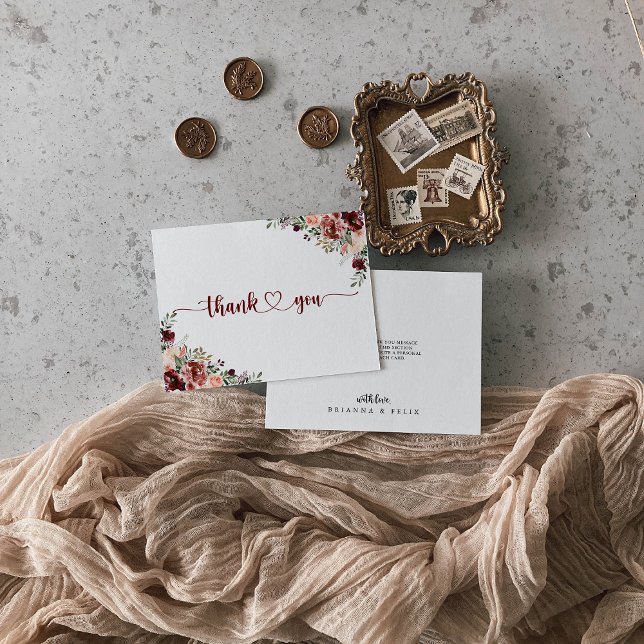 Rustic Summer Floral Calligraphy Flat Wedding  Thank You Card (Creator Uploaded)
