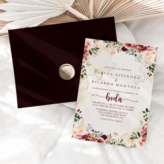 Rustic Summer Floral Calligraphy Spanish Wedding   Invitation (Creator Uploaded)