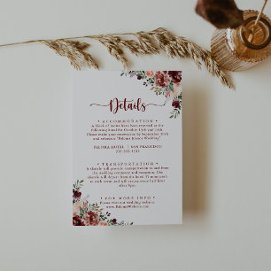 Rustic Summer Floral Calligraphy Wedding Details Enclosure Card