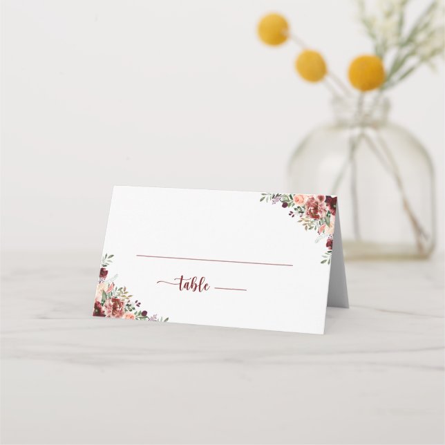 Rustic Summer Floral Calligraphy Wedding  Place Card (Front)