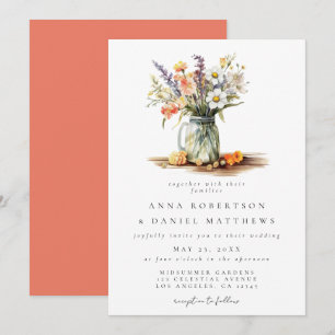 Rustic Summer Floral Mason Jar Wedding Invitation