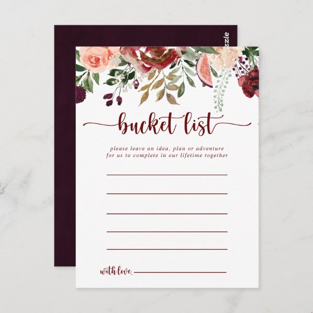 Rustic Summer Floral Simple Bucket List Cards (Front/Back)