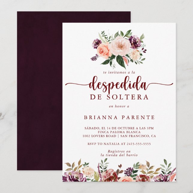Rustic Summer Floral Spanish Bridal Shower  Invitation (Front/Back)