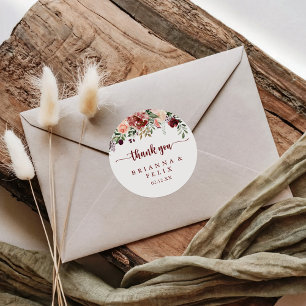 Rustic Summer Floral Thank You Wedding Favour   Classic Round Sticker